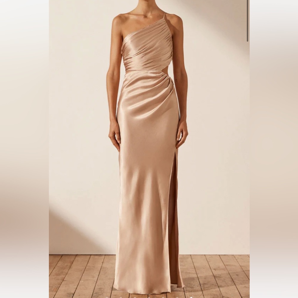 LA LUNE ASYMMETRICAL GATHERED MAXI DRESS - DESERT ROSE